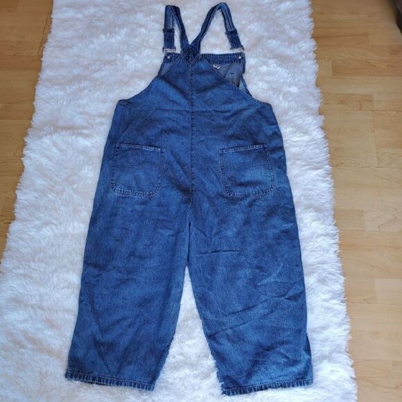 AGAPO Floral Embroidered 90s Cropped Vintage Denim Overalls Sz L Garden Blue - Picture 8 of 9